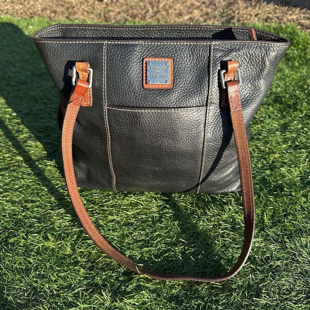 Dooney and Bourke Lexington Shopper Black Brown Genuine Pebble Leather